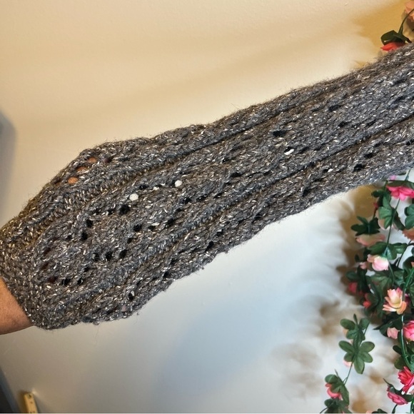 🌹Andewear Brown Tan Crochet Knit Wool Blend Oversized Sweater Women’s Large - Picture 3 of 8